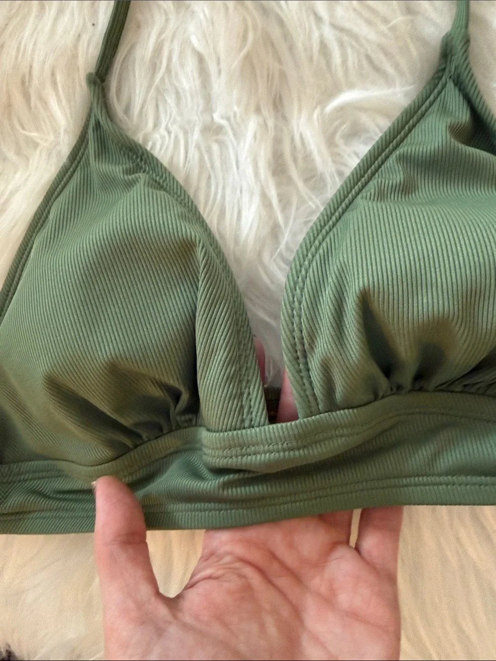 Olive Green Ribbed Bikini Top - Picture 2 of 7